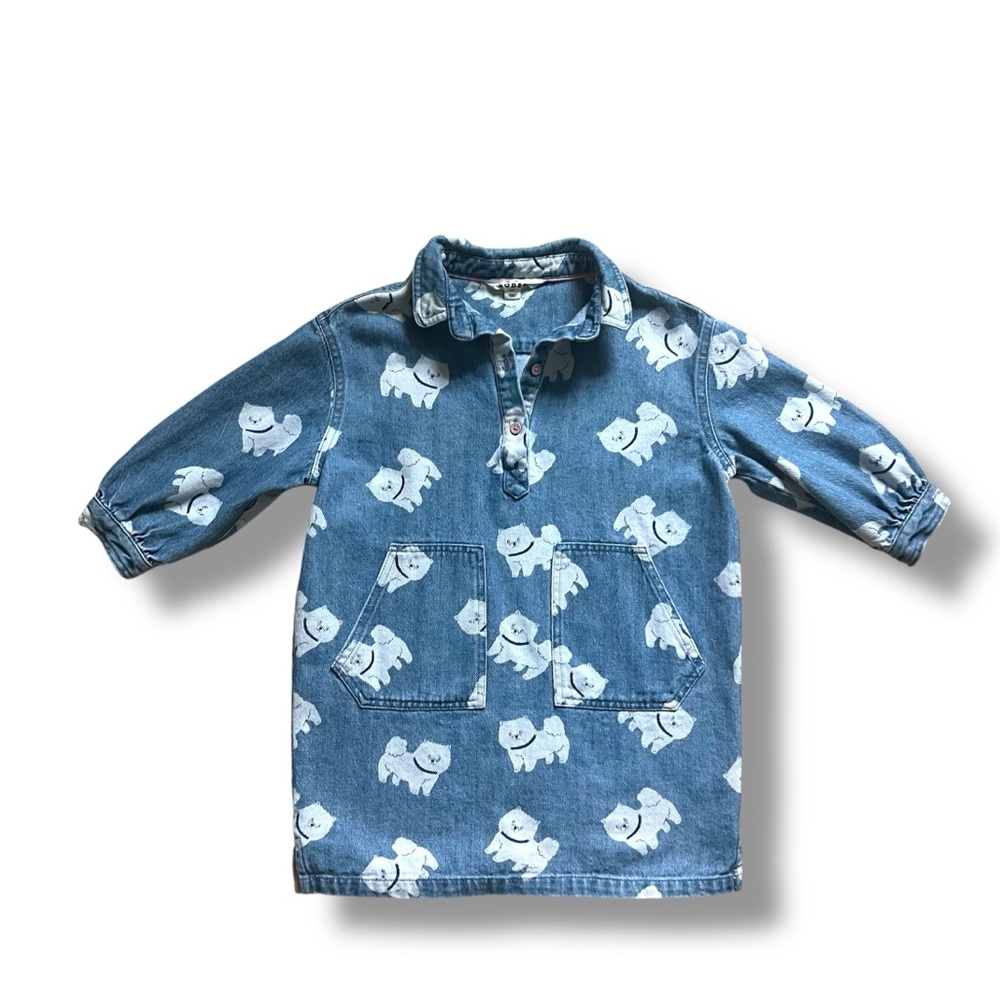 Mini Boden Denim Shirt with White Dog Print